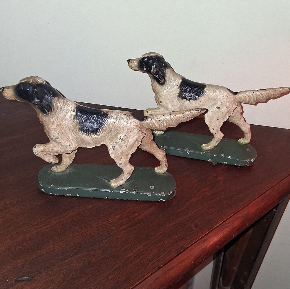Antique Hubley Hunting Dog Book Ends Cast Iron Figurines English Setters Pointer